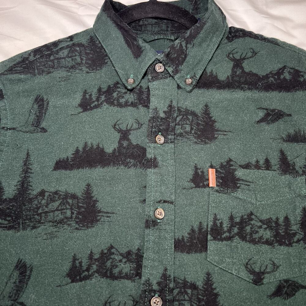 Chaps Performance Flannel Shirt Men's Size M Green Soft Hunting Deer Duck Cabin - Picture 5 of 13